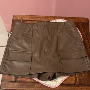 Zara leather cargo skirt skort brown  XS NWOTs